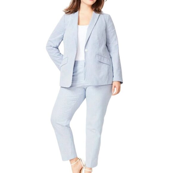 Talbots Lightweight Seersucker 1 Button Linen Blend Blazer Size 14W - Picture 4 of 8